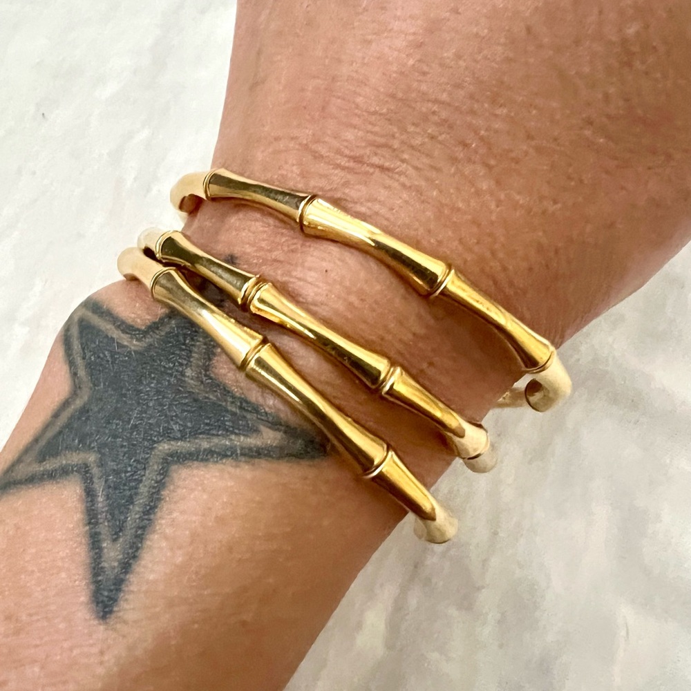 Vintage Bamboo Style Stainless Steel Gold Overlay Bracelets - Picture 4 of 10